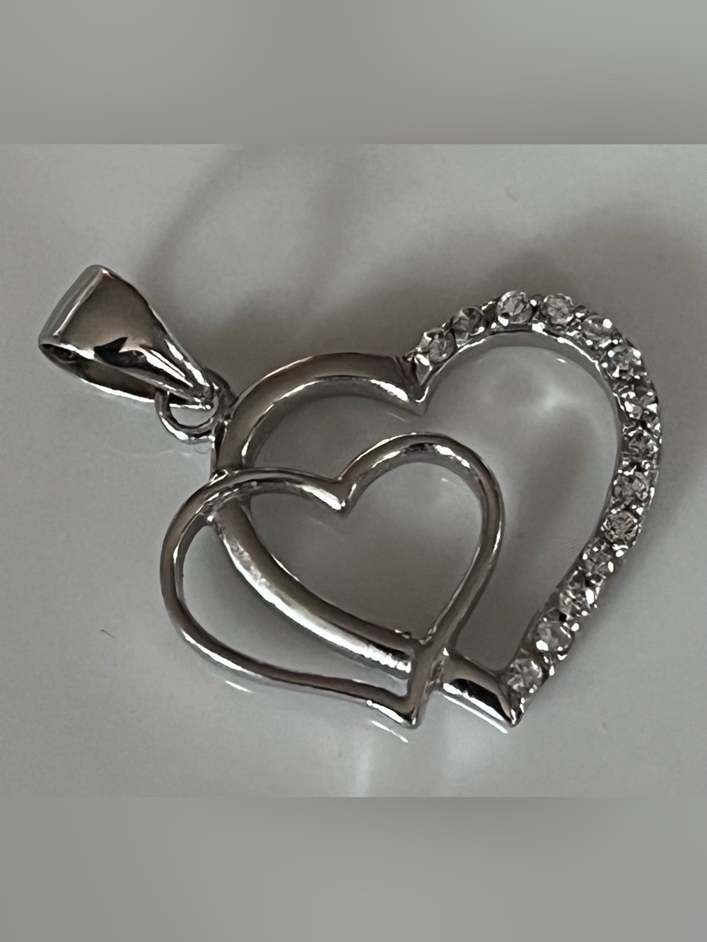 Sterling Silver Double Heart Pendant Necklace with Crystal Accents